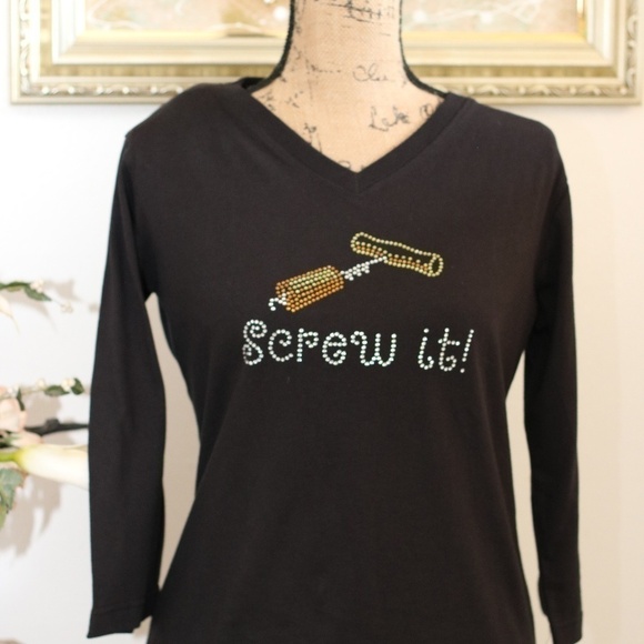 SCREW It Rhinestone t-Shirt size Medium & xlarge - Picture 1 of 4